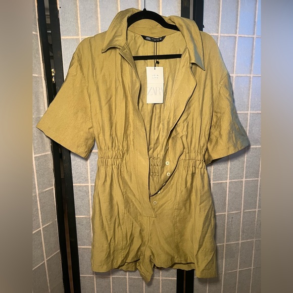 ZARA Green Button Down Romper NWT - Picture 3 of 4